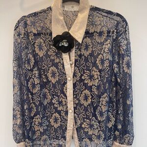 Blue Floral Lace Women's Top